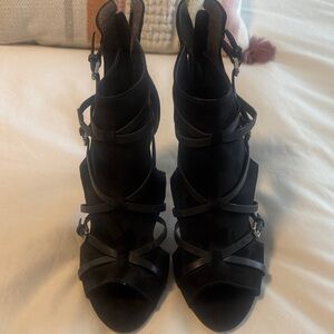 Black Strappy Heels w back Zipper (size 10)